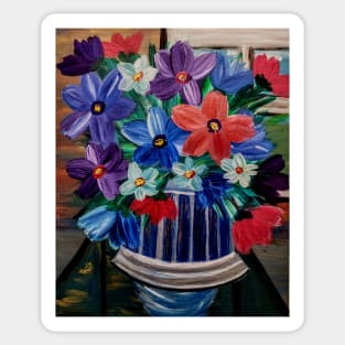 A beautiful bouquet flowers in a glass and gold vase . Sticker